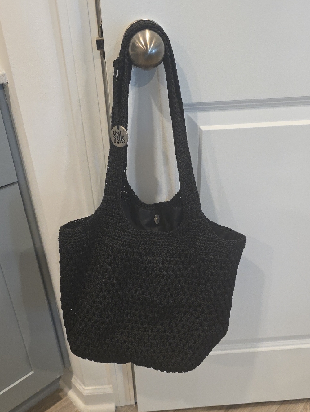 The Sak Black Crochet Shoulder Tote